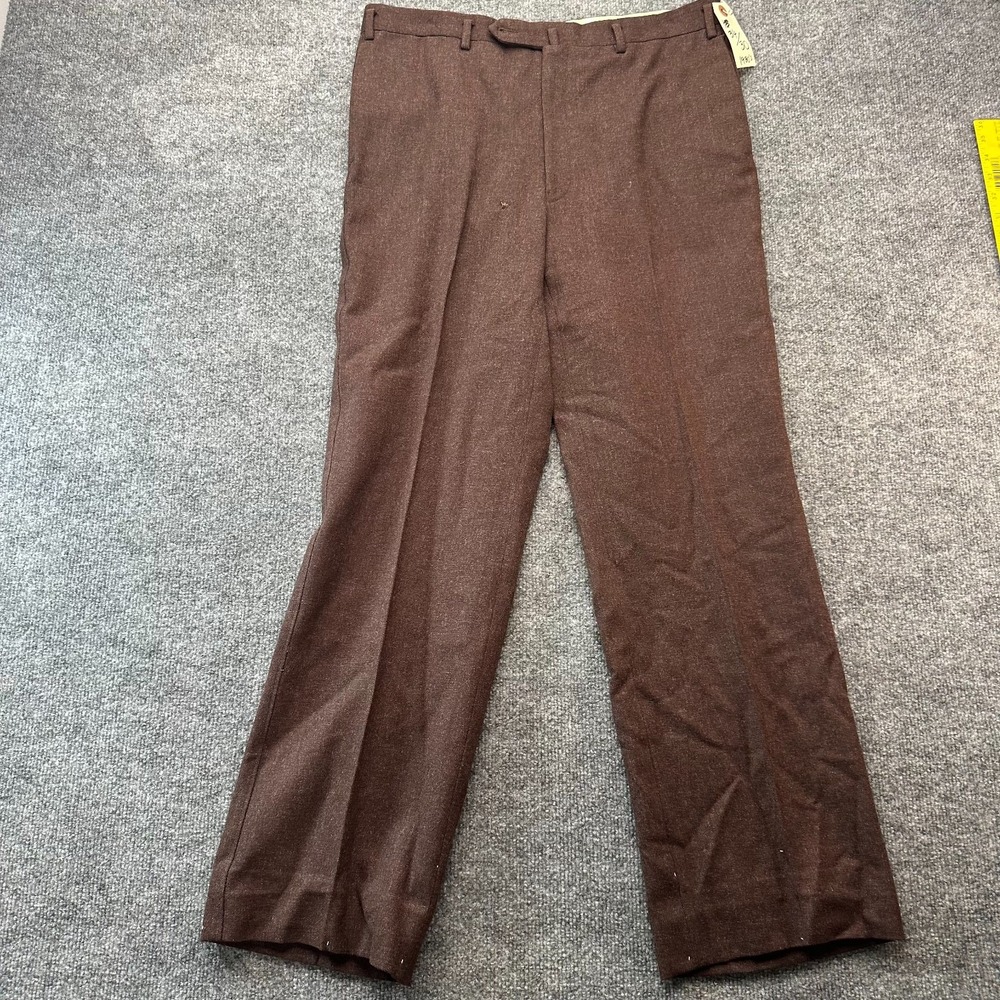 Vintage Paul Stuart Dress Pants Mens 34x30 Brown Flat Front Formal Straight Leg
